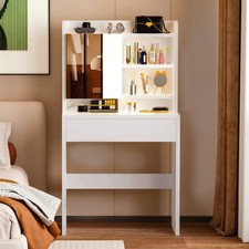 Dressing Table With Drawers Flip Mirror Hidden Storage Makeup Desk Vanity Wyaqgb