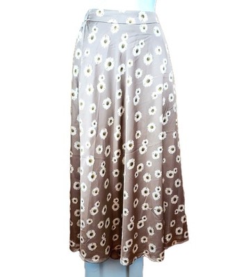 Gold Satin Metallic Sunflower Daisy Flower Maxi Skirt Salt L