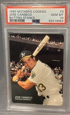 Mother's Cookies 1990 Jose Canseco PSA 10 Oakland Athletics #3 Batting SP Pop 3!