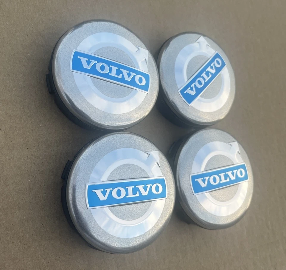 JUEGO DE 4 TAPACUBOS CENTRALES VOLVO GRIS Y AZUL CUBIERTA LOGO LLANTAS 3546923 Foto 2 de 4