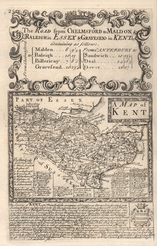 'A Map of Kent'. County map by J. OWEN & E. BOWEN 1753 old antique chart