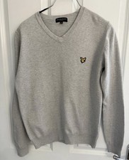 Men  s Lyle  Scott Vintage Grey V Neck Sweater Jumper Pullover Size M 0571 BOX W