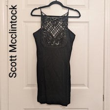 Vintage Scott McClintock Little Black Dress High Neck Lace Detail Size 8 Goth