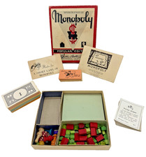 Vintage Monopoly Game 1950-1951 Popular Edition Red Box Wooden Pieces No Board