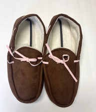 Gold Coast Brown Pink Faux Fur Lined Moccasin Slippers Slip On Womens Size Large