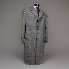 Wallachs Union Made Tweed Wool Gray Glen Plaid Overcoat Men’s 42 R Made In USA