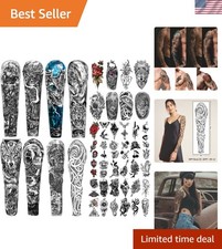 46 Sheets Lion Wolf Full Arm Temporary Tattoo for Women or Men Rose Flower Sn...