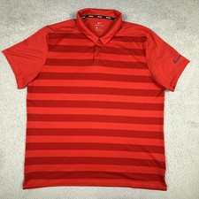 Nike Polo Shirt Mens XL Red Striped Golf Dri Fit Performance Athletic READ