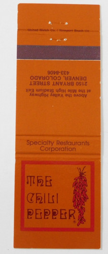 THE CHILLI PEPPER RESTAURANT MATCHBOOK COVER * DENVER, COLORADO