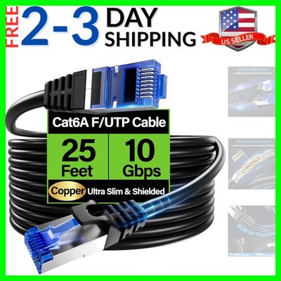 Cat6A Ethernet Cable Shielded 10Gbps 25 ft, Slim Shielded F/UTP Ethernet Cabl...