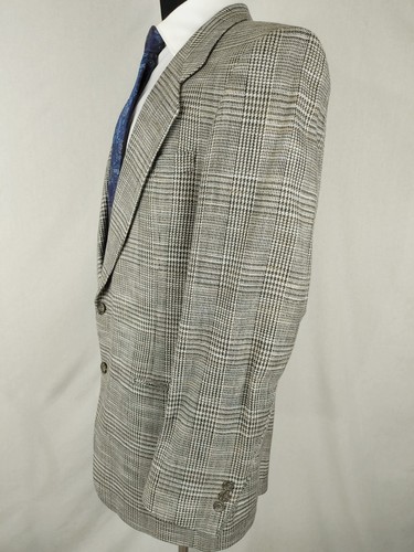 Vintage Pierre Cardin Mens 42L Sport Coat Jacket Blazer Glen Plaid 2-Button Silk - Picture 3 of 20