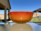 VTG Pyrex Mixing Bowl # 404 Flameglo Orange White Glass Large Nesting Bowl 4 QT