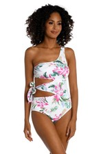 La Blanca Mystic Palms Cutouts One Piece Swimsuit Size 12 White Floral NWT 18