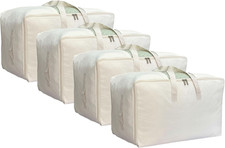 Large Canvas Storage Bags with Zipper and Window, 80L, 4 Pack, Beige