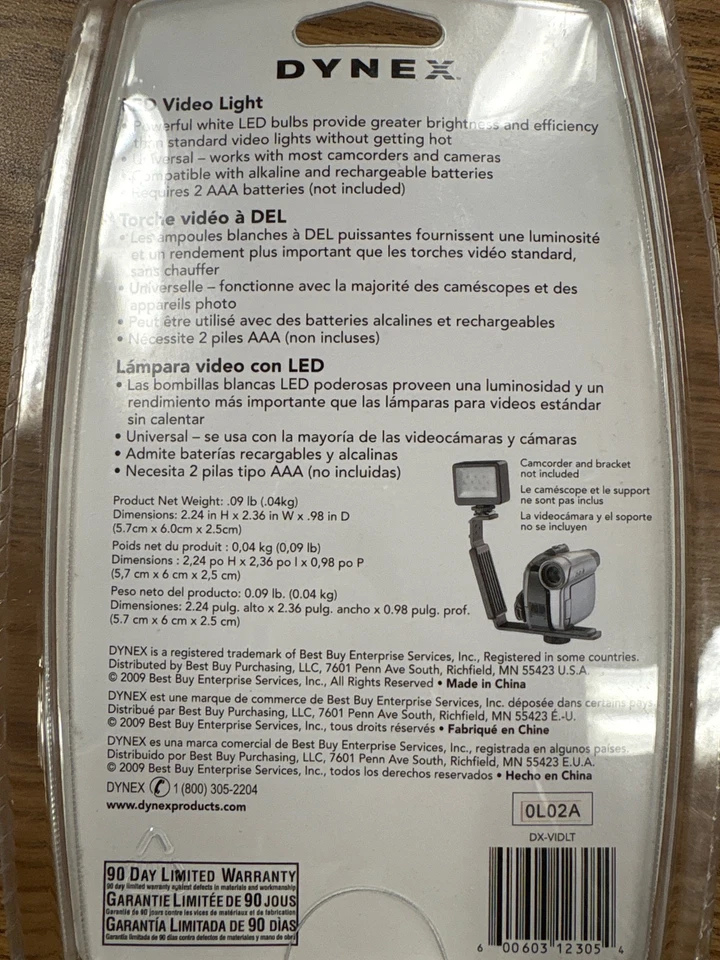 NEW Dynex LED Video Light for Most Cameras and Camcorders Multi - Image 2 of 3