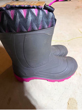 Kamik Unisex Kids Snow Boots Gray/Pink Drawstring Rubber Upper US 6