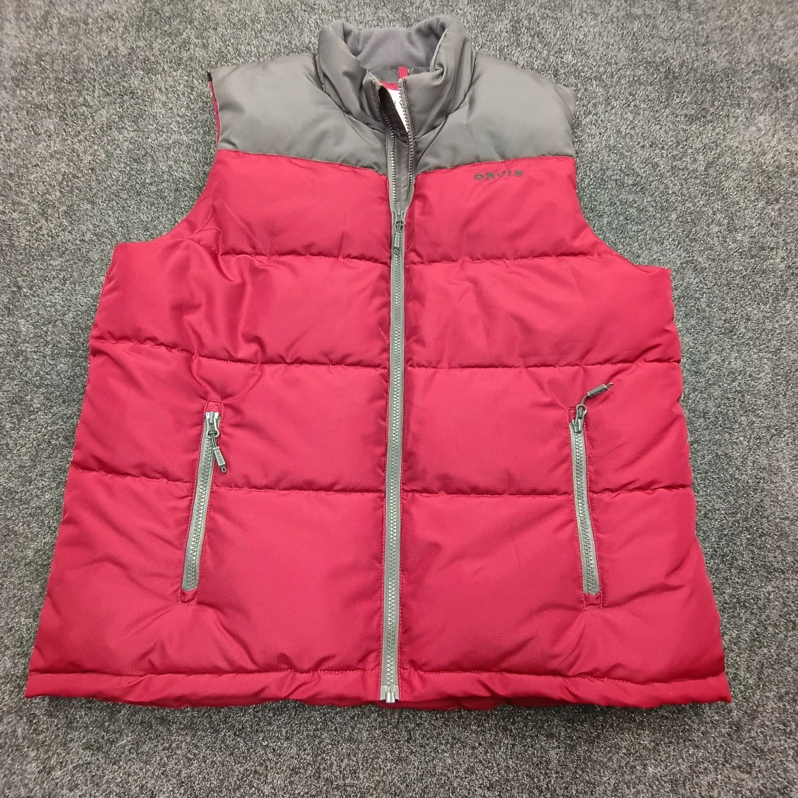 Orvis Vest Mens Large Red Full Zip Insulated Puffer Outdoors Hiking Jacket