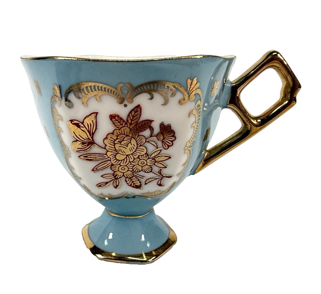 Vintage Shafford Japan Demitasse Cup Saucer Set Blue Gold