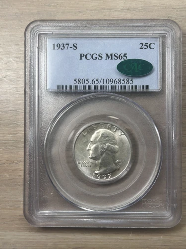 GEM BU 1937-S Washington Quarter PCGS MS65 CAC