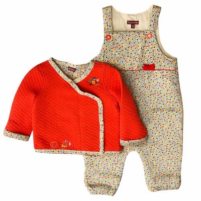 Sergent Major 18M Floral Overalls + Red Quilted Jacket Set Baby Girl Outfit