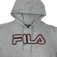 Fila Vintage Grey Embroidered Hoodie Large Grey Pre-Owned Good Condition