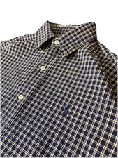Vtg Ralph Lauren Navy Gingham Classic Fit Long Slv Button Down Shirt Mens Medium