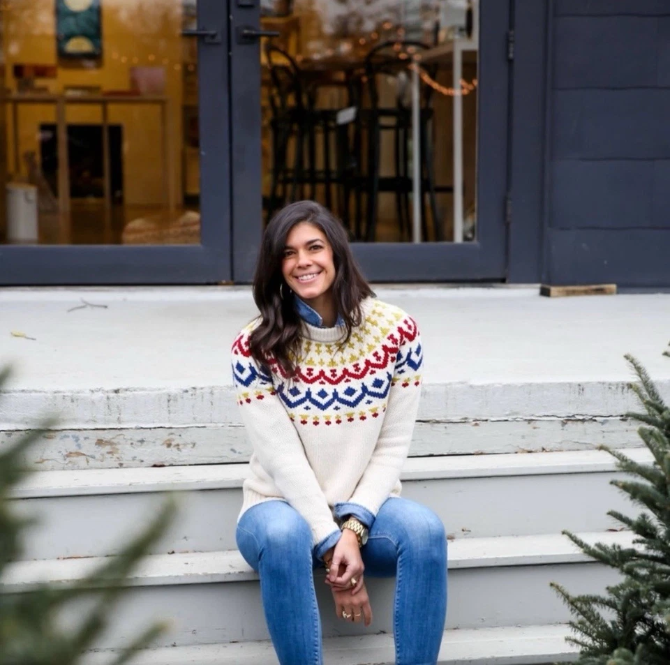 Suéter feminino J Crew Fair Isle 60% mistura de lã merino tamanho grande 12/14 off white - Imagem 3 de 4