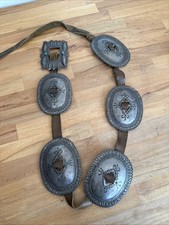 Rare 1st Phase Coin Silver Navajo Concho Belt C. Original Leather  Buckle