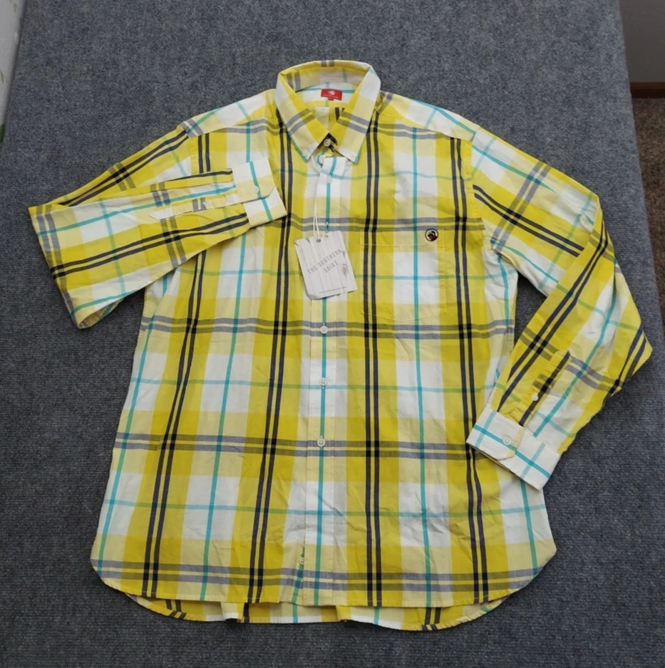 Camisa Southern Proper con botones para hombre grande amarilla a cuadros manga larga algodón nueva con etiquetas Foto 2 de 4
