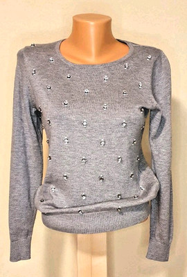 BODEN  Damen Pullover   grau mit Strasssteinen und Pailletten, Größe 38