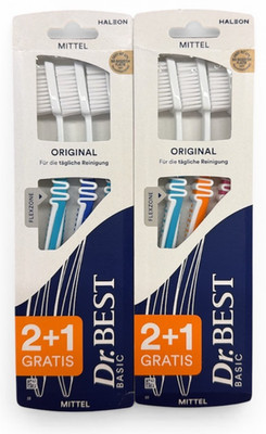 Dr. BEST Zahnbürste Basic Original mittel 6 Stück, verschiedene Farben
