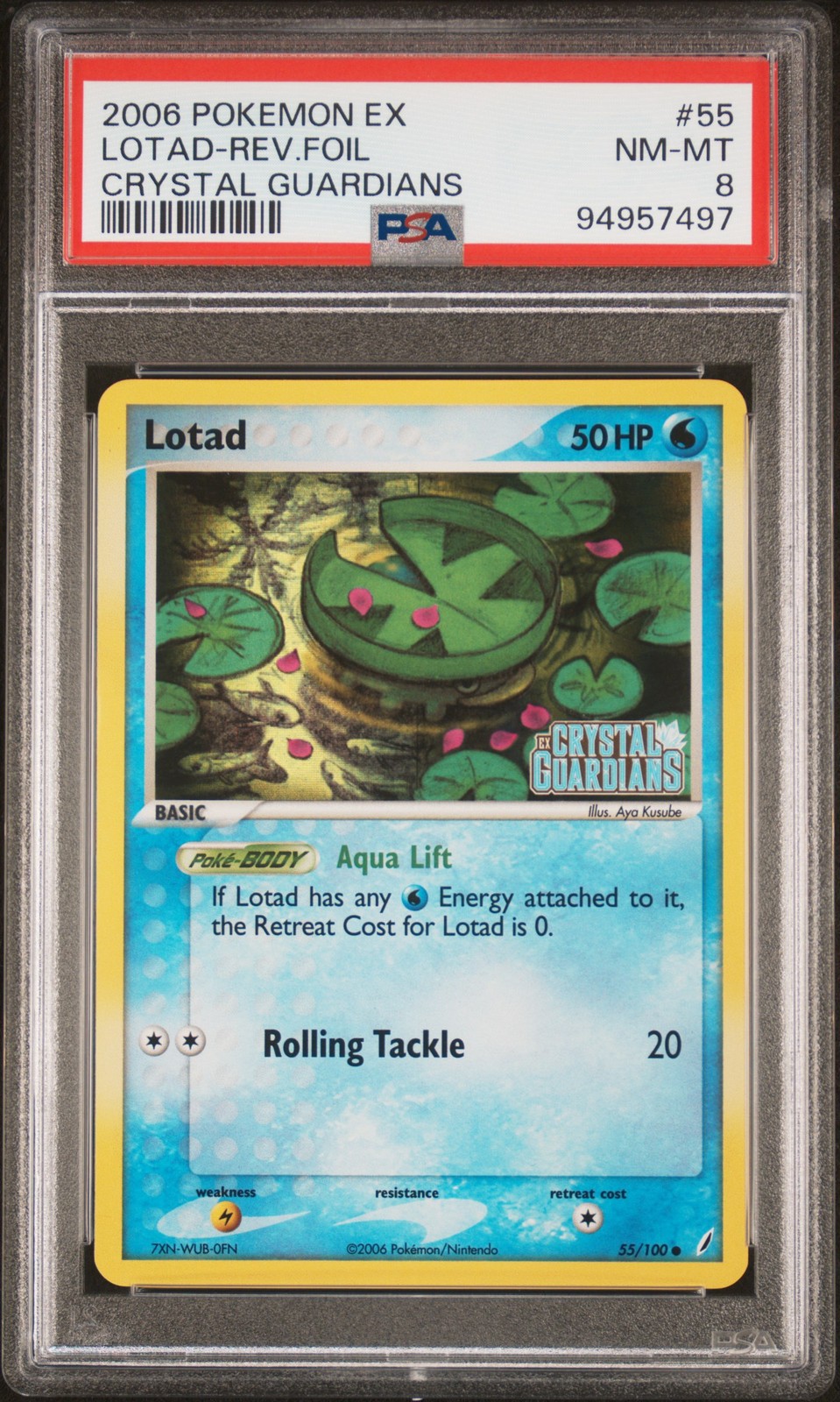 2006 POKEMON EX CRYSTAL GUARDIANS #55 LOTAD-REVERSE FOIL PSA 8
