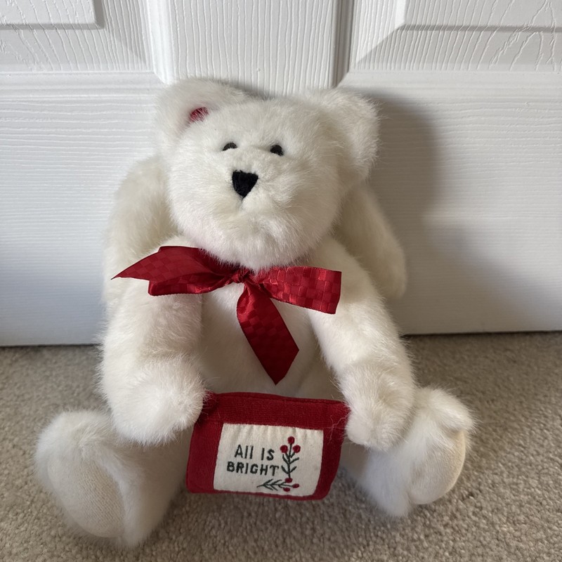 Boyds Bear All Is Bright White Angel Bear With Red Bow