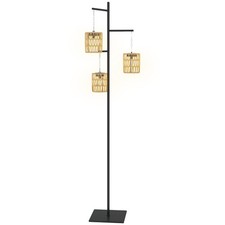 Solar Stehlampe Rattan Solarlampen mit Lichtsensor 3 Lichten Automatisch