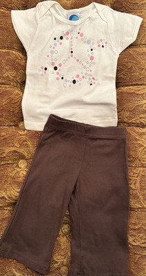 Boutique Baby Go Retro 2 Piece Peace Sign Polka Dot Size 6-12 Months Set New