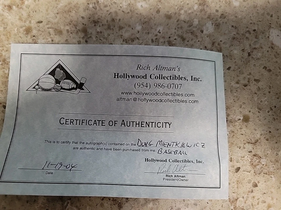 Doug Mientkiewicz Signed Autographed Rawlings Official Major League Baseball COA - Image 2 of 3