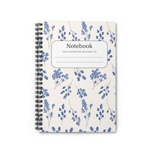 Blue Wildflower Spiral Notebook, Ruled Lined Floral Journal
