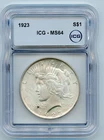 1923 Peace Silver Dollar $1 ICG MS64