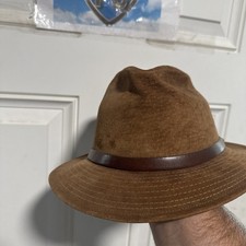 Vintage Stetson Genuine Suede Leather Fedora With Leather Band Size Large