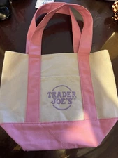 TRADER JOES Mini Canvas Tote Bag Spring 2025 Pastel Pink NWT