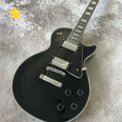 LP Custom 6-String Electric Guitar: Black Fixed Bridge HH Pickups Chrome Parts
