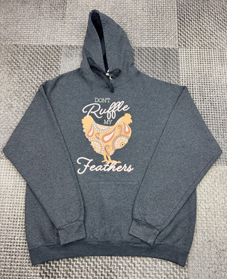 Fruit of the Loom Hoodie XL Grey Chicken Graphic Don t Ruffle My Feathers