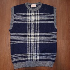Vintage 60s Pendleton 100 Virgin Wool Sweater Vest Sz M Sleeveless Blue