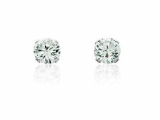 14K Solid White Gold Round Bright Clear Cubic Zirconia Stud Earrings 8mm