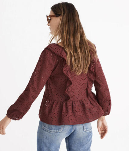 Top con volantes con ojales borgoña Madewell para mujer - Imagen 3 de 12