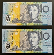 2003 $10x2 MACFARLANE/HENRY, FIRST PREFIX CONSECUTIVE BANKNOTES IN UNC COND.