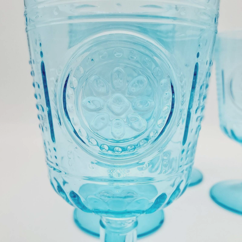 Bormioli Rocco Water Goblets Wine Glasses Victorian Light Blue Set Of 4 Italy - Picture 2 of 5