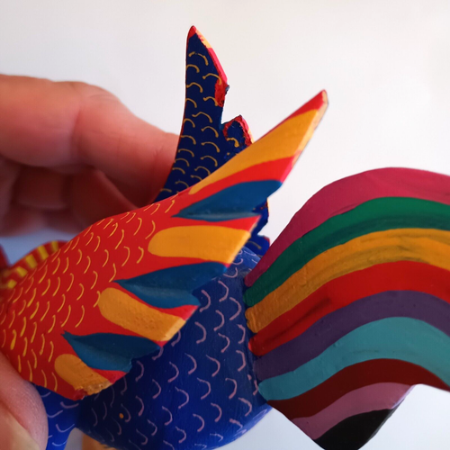 Alebrije Oaxacan Mexiko Huhn geschnitzt Holz handbemalt Volkskunst signiert - Bild 8 von 8