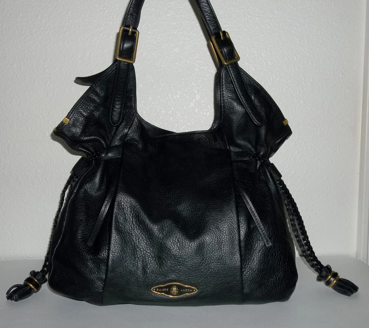 Elliott Lucca Sintra Large Black Leather Hobo Purse Handbag Big Shoulder Bag