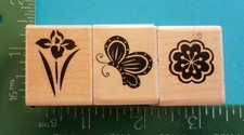 Hero Arts FLOWERS and BUTTERFLY Rubber Stamps Set of 3